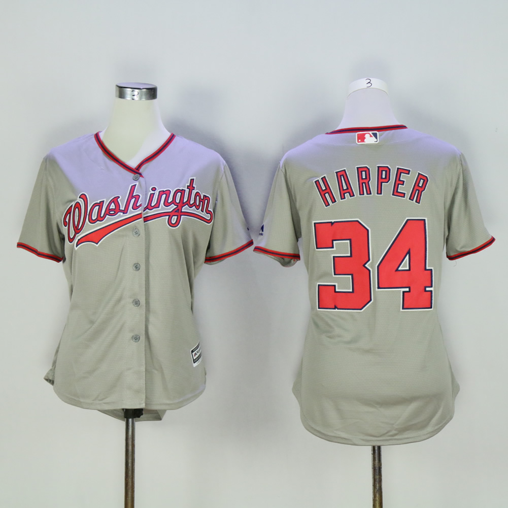 Women Washington Nationals #34 Harper Grey MLB Jerseys